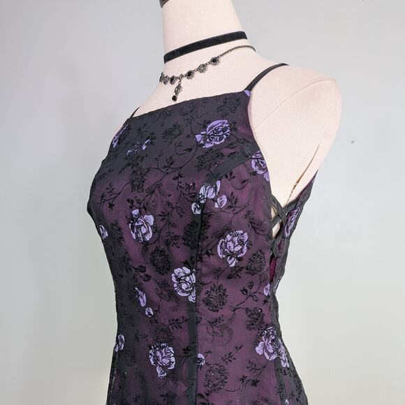 Vintage Morgan Co Prom Dress Maxi Gown 6 Purple Y2K Goth Whimsigoth 90S Floral - Picture 6 of 13
